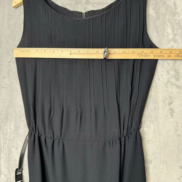 Vintage Claude Riviere Dress Small Extra Small Black Crepe Belted Sheath Pleated - Picture 8 of 11